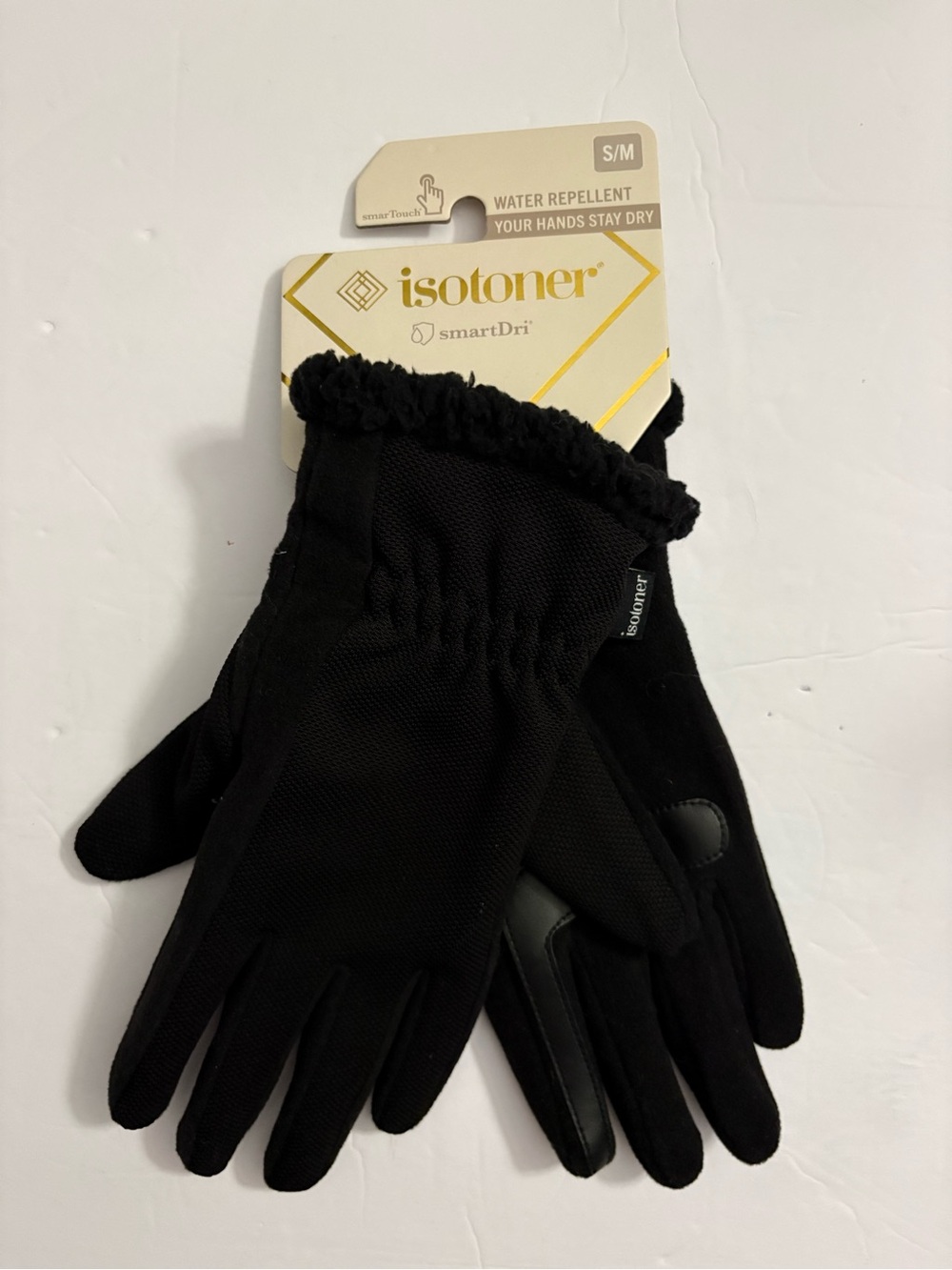 Isotoner Small Medium Textured Black Smart Touch Water Repellent Gloves New